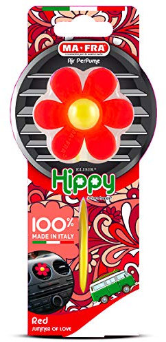 MAFRA, Hippy Summer Of Love, Profumatore Auto, Deodorante Auto con Design a Forma di Fiore in Gomma, Colore Rosso, Fragranza Aromatica e Calda come l'Estate, Durata Fino a 6 Settimane, 1 Unità