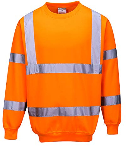 Portwest B303 Men's Comfort Hi-Vis Long Sleeve Sweatshirt - Lightweight Reflective Class 3 Safety Security High Viz Workwear, Orange, L