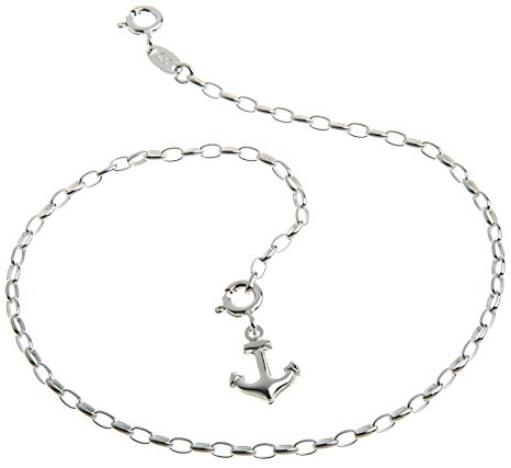 Silberketten-Store Chaîne de Cheville en Argent 925/1000 (poinçonnée), Maille Jaseron avec Pendentif, Motif Ancre - Largeur 2,3 mm, Longueur de 23-30cm