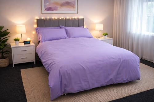 ARLINENS Plain Dyed Duvet Quilt Cover Bedding Set With Pillowcase in following colours and Sizes (Single, Lilac)