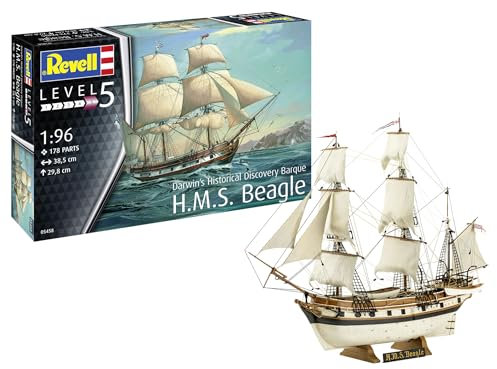 Revell Modellbau, H.M.S. Beagle, Bausatz, Maßstab 1:96, 178 Teile, Bastelset ab 13 Jahren, Detailgetreues Modell, Segelschiff, Authentische Nachbildung