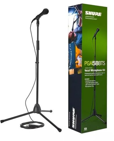 Shure Stage Performance Kit With PGA58 Cardioid Dynamic Vocal Handheld Microphone, XLR Cable And Mic Stand - Perfect Onstage Or Studio (PGA58BTS)