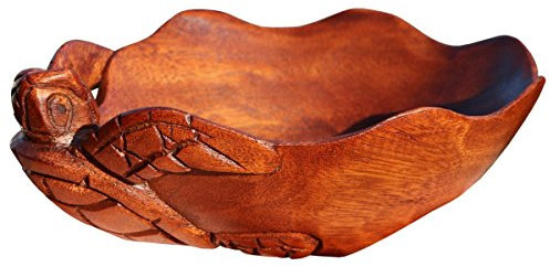 Ciotola decorativa Schale01S in legno con motivo tartaruga, artigianato da Bali