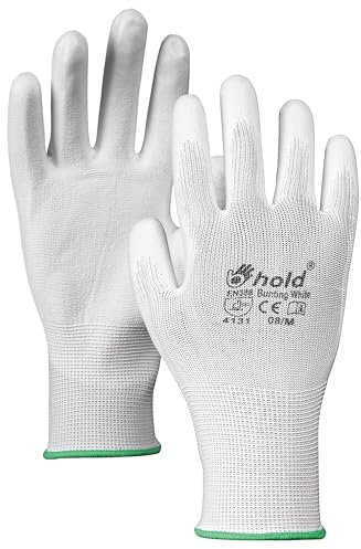 Stenso 12 pares de guantes de trabajo Bunting Evo guantes de protección de poliuretano para hombre y mujer guantes de montaje antideslizantes sin costuras Blanco XS