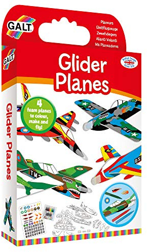 Galt Glider Planes Kids Craft Set – Build Your Own Plane, Age 6 Plus | Activity Pack with 4 Sets of Plane Parts, 8 Washable Fibre Pens & Sticker Sheet – Fun Creative Craft Kits for Boys & Girls