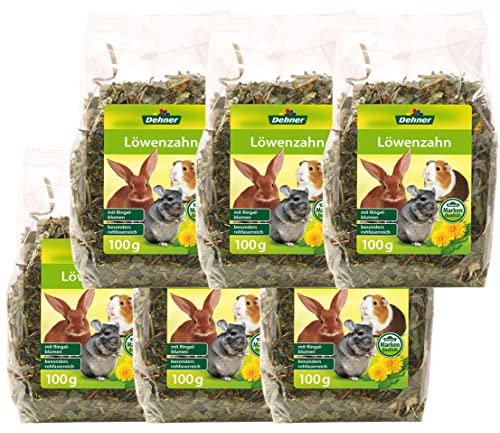 Dehner Nagersnack, Nagerfutter 100 % natürlich, für Kaninchen / Nagetiere, Löwenzahn mit Ringelblumen, 6 x 100 g (600 g)