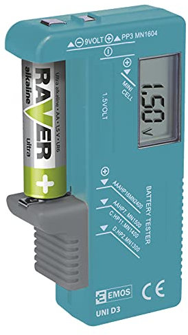 Emos 2203003000 - Medidor de energía y batería (4 Ohmio, 9v, AA, AAA, C, D, 11 cm, 6 cm, 2,5 cm) Negro