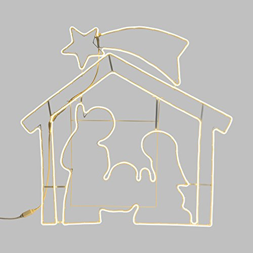 Figura Luminosa, Presepe Effetto Neon bifacciale 115 x h. 115cm, 1320 LED Bianco Caldo, Luce Fissa, Cavo Bianco, piedistallo, Esterno