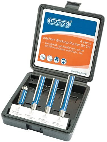 Draper 89993 4-Piece Extra-Long Kitchen Router Bit Set, Silver