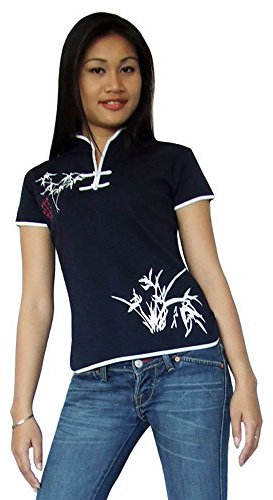 Damen Asia China Yoga,Tai Chi & Meditations Shirt Baumwolle Blau M