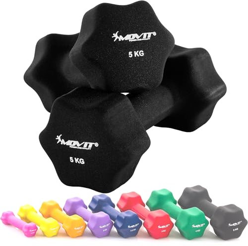 MOVIT 2er Set Neopren Hanteln, Kurzhanteln mit Oberfläche aus Neopren, 2x 5kg Schwarz