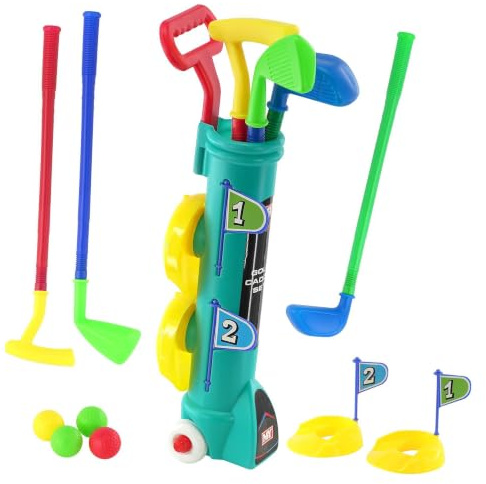 MTS Kids Golf Set with Wheeled Trolley - Includes 3 Clubs, 4 Balls & Practice Holes - Indoor & Outdoor Garden Toys & Games for Toddlers & Family Fun
