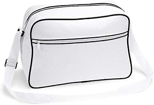 BagBase Retro Shoulder Bag, White / Black, ca. 40 x 28 x 18 cm