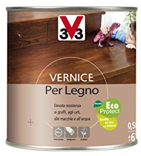 V33 Vernice Per Legno Noce Chiaro, Ecologica, Asciugatura Rapida 500 Ml