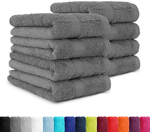 BaSaTex - 8er Pack Handtücher Premium 50x100 cm aus Baumwolle - Frottee Handtuch Set mit Aufhänger - Öko-Tex Made in Green Zertifiziert - Anthrazit Grau