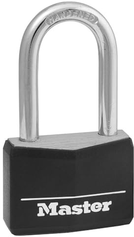 Master Lock Keyed Outdoor Long Shackle Aluminum Padlock, Tool Lock 141DLF