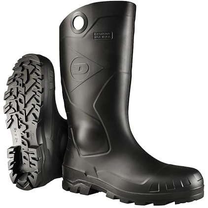 DUNLOP Chesapeake Rubber Boots Plain Toe for Men & Women – PVC - Waterproof - Lightweight Garden, Fishing & Rain Boots with Wide Calf – Black – Size 3–24
