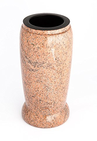 Afterglow stilfull gravvas av äkta granit, flerfärgad, röd, höjd 20 cm, diameter Ø 10 cm, gravprydnad, väderbeständig, frostsäker, granitvas med plastinsats, kyrkogård, vas.