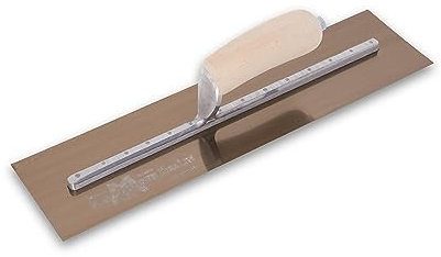 Llana alisadora Marshalltown con mango curvo de madera, de acero dorado, muy adecuada para suelos y hormigón, dimensiones: 406x102 mm