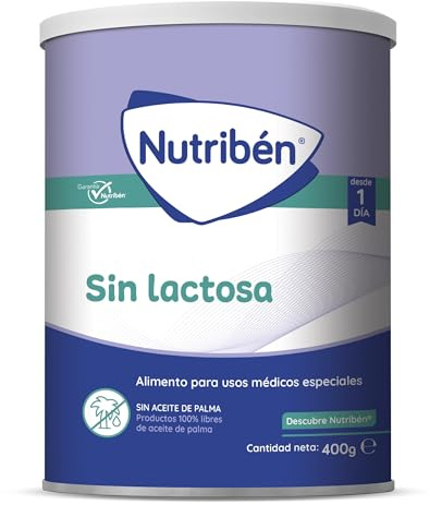 Nutribén Sin Lactosa 1 - Leche en Polvo Bebé sin Lactosa para Bebés Intolerantes a la Lactosa desde el Primer Día | Alimento Completo | Sin Aceite de Palma | con Cacito Dosificador | 1 Bote de 400g