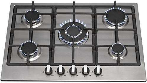 SIA R6 70cm Stainless Steel 5 Burner Gas Hob With Iron Pan Stands & Wok Burner