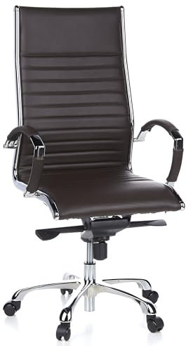 hjh OFFICE 660520 Chaise de Bureau, Fauteuil de Direction Parma 20 Marron en Cuir véritable pour Un Usage intensif, avec accoudoirs en Acier chromé, Dossier Haut et inclinable, piètement en alu