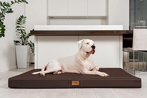 tierlando® Orthopädische Hundematratze Oscar Easy CLEAN aus Kunstleder mit Visco-Schaumfüllung, druckentlastende Hundematte mit Rutschfester Unterseite Größe: 120x90cm | Farbe: 01 Braun