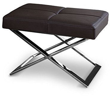 NEUERRAUM Bauhaus Fußhocker, Beistellhocker, Sitzhocker, Hocker, X-Fuß Edelstahl poliert. Abbildung in (Echt-) Leder Dunkelbraun.