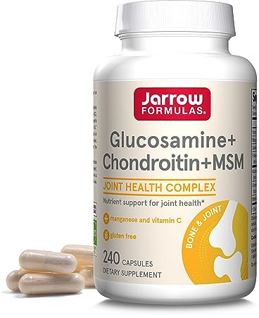 Jarrow Formulas Glucosamine, Chondroitin, and MSM Capsules; Joint Support Supplement with Vitamin C and Manganese, Bone & Joint Health, 240 Capsules, 60 Day Supply