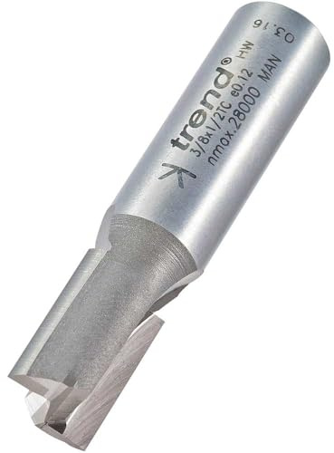 Trend Professional Straight Two Flute Router Cutter, 1/2 Inch Shank, 12mm Cut Diameter, Tungsten Carbide Tipped, 3/8X1/2TC