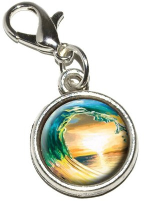 Ocean Wave - Sunset Beach Sea Antiqued Bracelet Pendant Zipper Pull Charm with Lobster Clasp