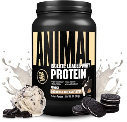 Animal Whey Isolate Protein Powder - Loaded for Pre & Post Workout Muscle Builder and Recovery with Digestive Enzymes for Men & Women - 25g Protein, Great Taste, Low Sugar - Cookies & Cream 2 lbs