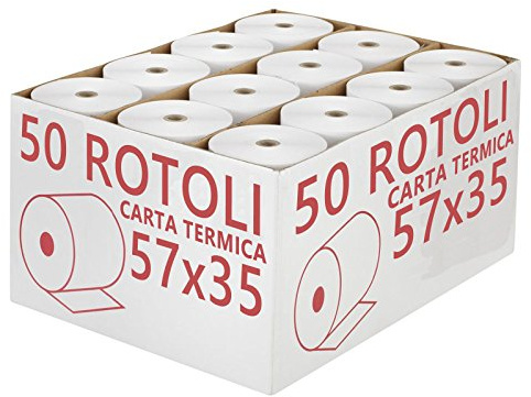 Confezione 50 Rotoli Termici mm 57x35 mt Omologati per Registratore di Cassa Carta Termica 1^ Qualità