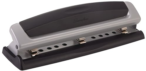 Swingline 3-Lochstanzer, 10 Blatt Kapazität, Dreilochstanzer, 3 Ringe, verstellbar, 2–3 Löcher, Precision Pro, Schwarz und Silber (74037)