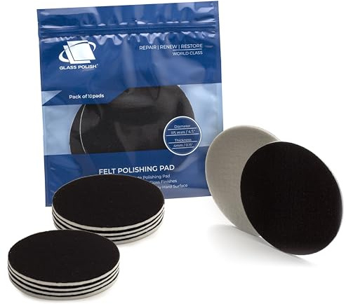 GLASS POLISH 4,5 Pulgadas (115 mm, 6 Unidades) Velour avalado Almohadilla de Pulido Discos (10 Unidades) de Extra Grip de Fieltro para pulir Vidrio, de plástico, Metal, mármol
