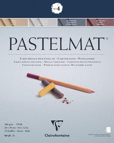 Clairefontaine 96111C Blocco collato Pastelmat n°4 - 12 Fogli di carta Speciale per Pastelli secchi - 24x30 cm 360g - 4 Colori Assortiti - Divisori in carta Cristal