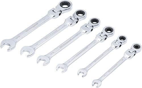 BGS Diy 30005 | Juego de llaves combinadas con carraca | cabeza flexible | pulgadas | 1/4 - 9/16 | 6 piezas