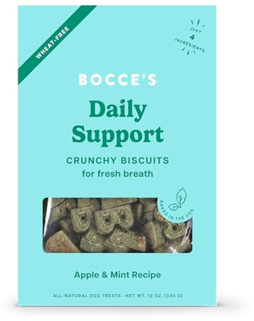 Bocce's Bakery Breath Daily Support Treats for Dogs, Wheat-Free Dog Treats, Made with Real Ingredients, Baked in The USA, Supports Oral Health, All-Natural Apple & Mint Biscuits, 12 oz