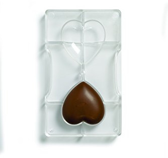 DECORA, 0050078 Molde para Chocolate en Forma de Corazón, en Policarbonato, 2 Cavidades de 67,9 X 66,4 mm, Ideal para Chocolates Brillantes y Crujientes, Empuñadura Ergonómica Patentada, Made in Italy