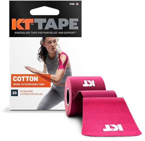 KT Tape, Original Cotton, Elastic Kinesiology Athletic Tape, 20 Count, 10” Precut Strips, Pink