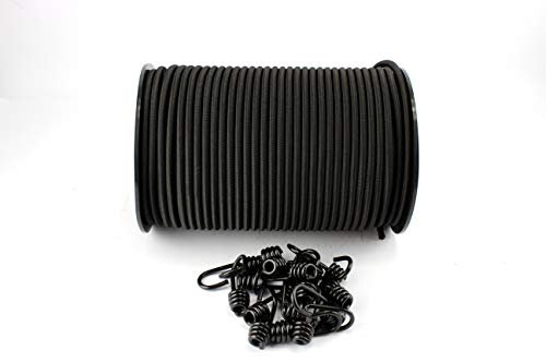 monoflex 8mm Expanderseil schwarz 30m + 10 Spiralhaken Gummiseil Planenseil Haken