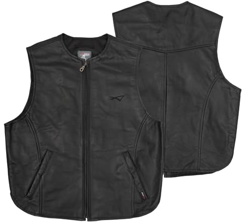A-pro Chaleco Piel del motorista Custom Chopper cierre frontal Negro XL