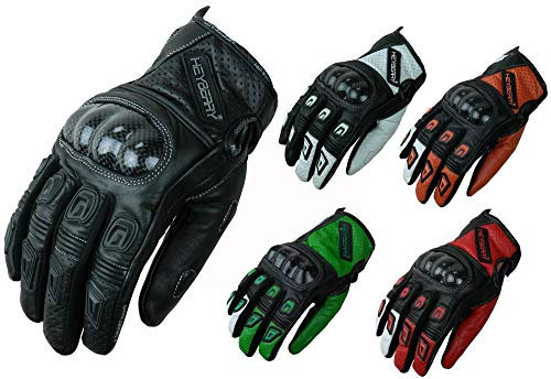 HEYBERRY Motorradhandschuhe Leder Motorrad Handschuhe kurz schwarz grün Gr. XL