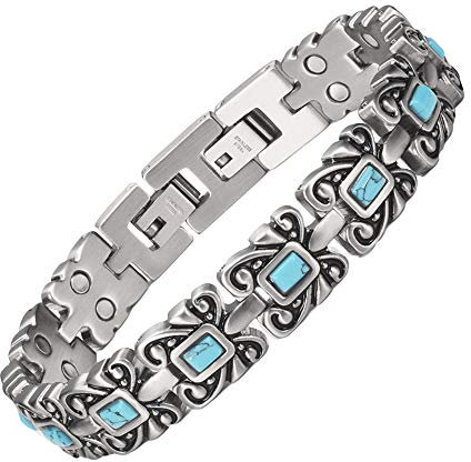 Schmucksachen 7.3 '' Weinlese tibetanische Silberne Blaue Türkisarmbandfrauen-Therapie magnetische Armbänder für Frauen Ladies + Free Link + 2pcs freie Türkissteine