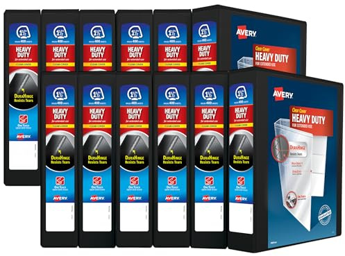 Avery Heavy Duty View 3 Ring Binder, 1.5 One Touch EZD Ring, Holds 8.5 x 11 Paper, 12 Black Binders (79695)