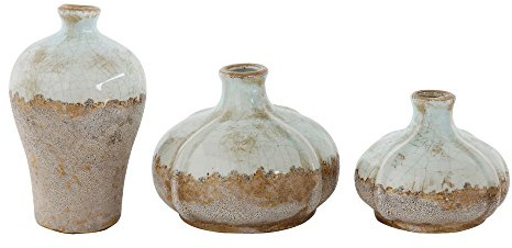 Creative Co-Op Brown & White Terracotta Vases with Distressed Finish (Set of 3 Sizes)