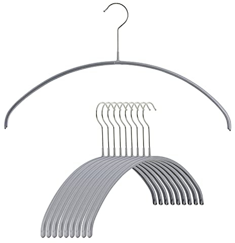 MAWA Euro Series Non-Slip Space Saving Clothes Hanger, Set of 10, Silver Style 40/P, Pack of 10, 10 Count (14148)