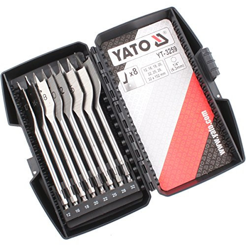 YATO YT-3259 - madera plana broca establece 8pcs 12-32mm
