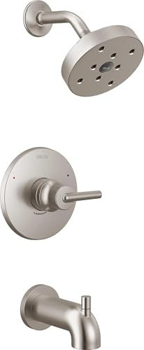 Delta Trinsic 14 Series Single-Function Tub and Shower Trim Kit with Single-Spray H2Okinetic Shower Head, Stainless T14459-SS (Valve Not Included)