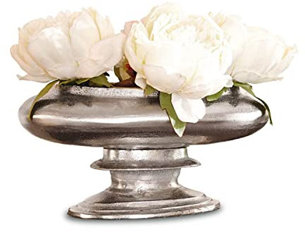 Loberon Vase Loyère | Dekoration Vase In Pokalform | Für Trockenblumen, Blumen & Efeu | Deko Wohnzimmer | Massiver Aluminiumguss | 16 x 31 x 18 cm, antiksilber